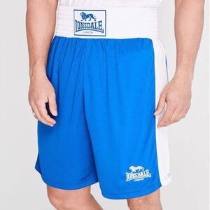 Blue and White Athletic Shorts with Elastic Waistband
